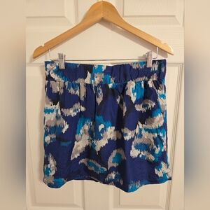 Loft Blue and Gray Patterned Silk Mini Skirt With Pockets Size  Small